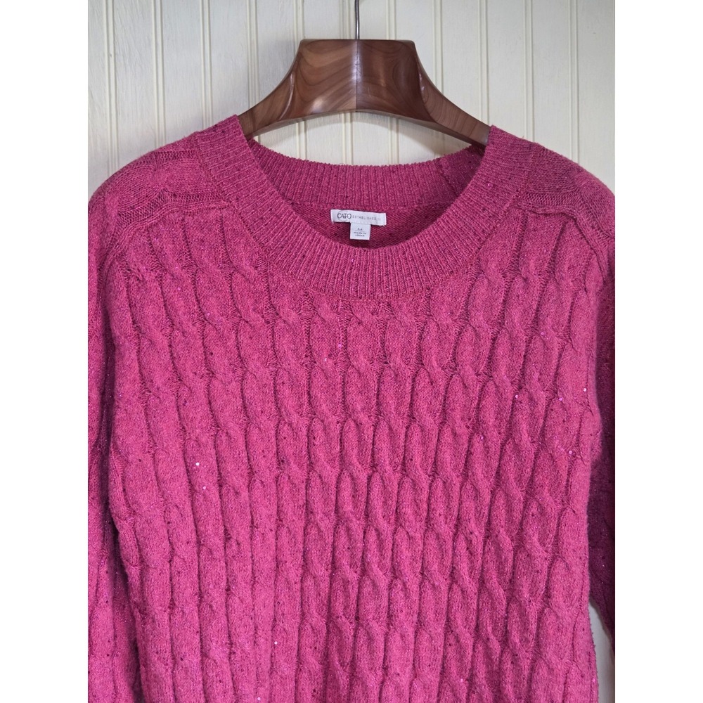 Cato Sweater Womens‎ Medium Pink Cable Knit Metallic Pullover Sparkle Sequin